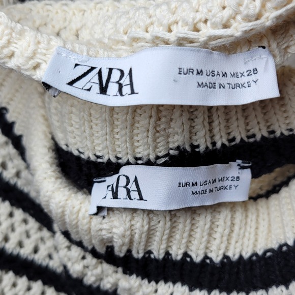 ZARA 100% Cotton Black & White Crochet Set Size Medium Matching Boho Outfit - Picture 10 of 11